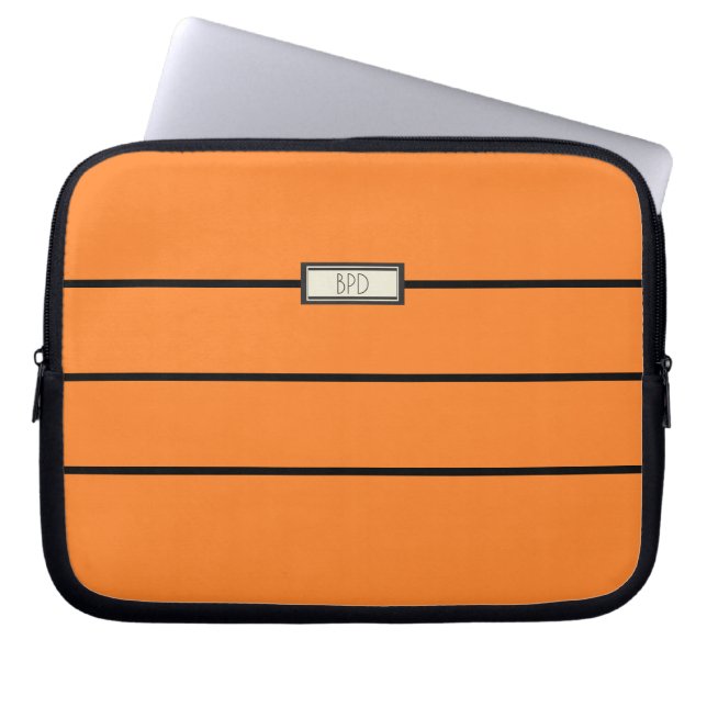Versatile Stylish Monogrammed Modern Orange Laptop Sleeve (Front)