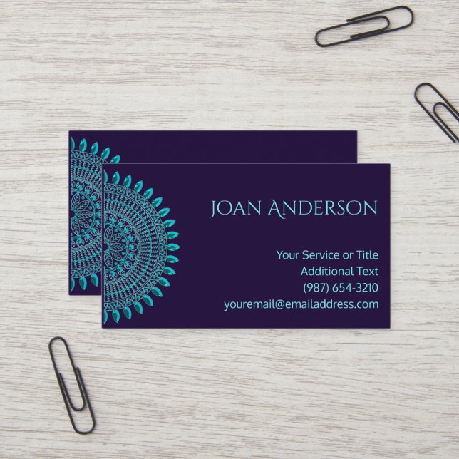 Versatile Teal Mandala Business Card (Front/Back In Situ)