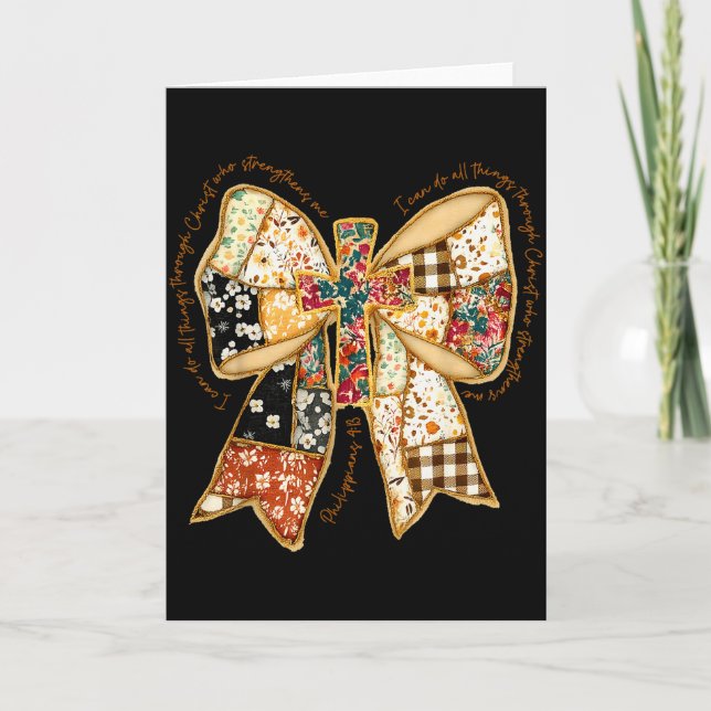 Verse Bible Coquette Christian Jesus Bow Patchwork Card (Front)
