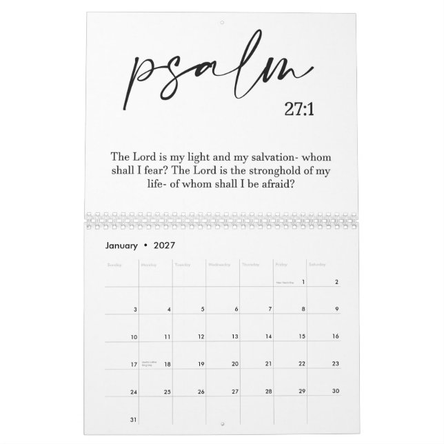 Verset Bible Deux Page Moyen Calendrier Blanc (Jan 2027)