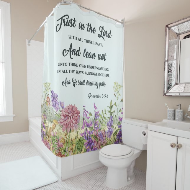 Verset Bible Douche Rideau Avec Fleurs (En situation)