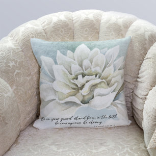 Verset biblique oreillers à lancer floral blanc