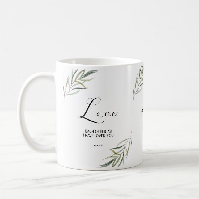 verset de la Bible John Écriture feuille Café Mug (Gauche)