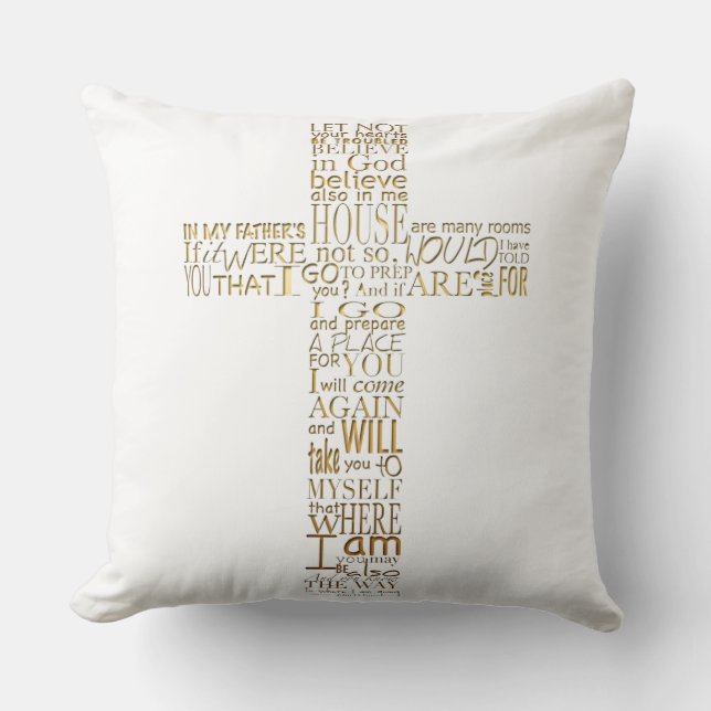 Versets bibliques de Jean 14 Lettres d'or Coussin (Recto)