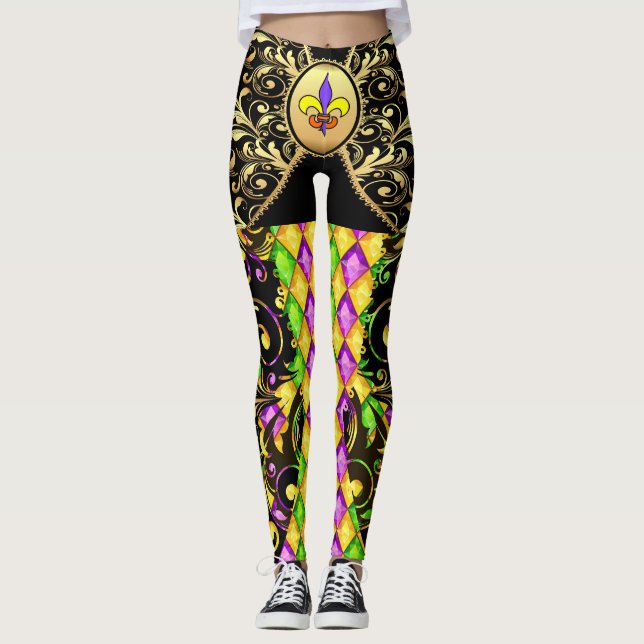 Version 2 Mardi Gras Diamonds Pop Fashion Leggings (Front)