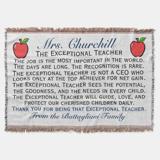Version 3 EXCEPTIONAL Teacher Thank You Throw (Front)