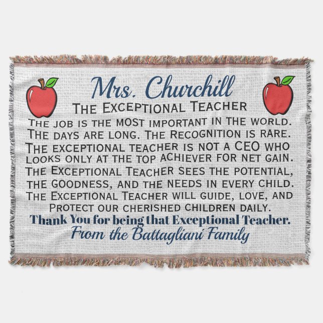 Version 3 EXCEPTIONAL Teacher Thank You Throw Blanket (Front)