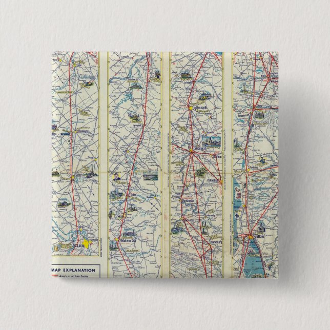 Verso American Airlines system map 2 Inch Square Button (Front)
