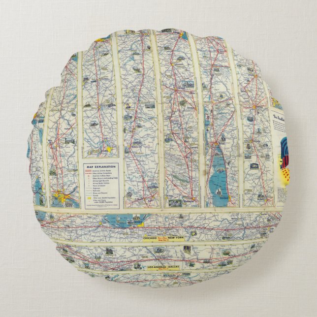 Verso American Airlines system map Round Pillow (Front)