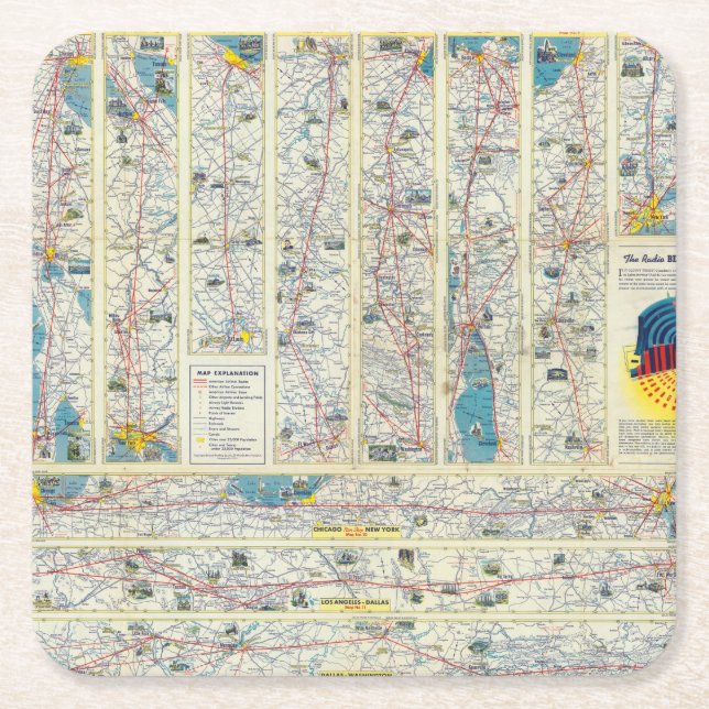 Verso American Airlines system map Square Paper Coaster (Front)