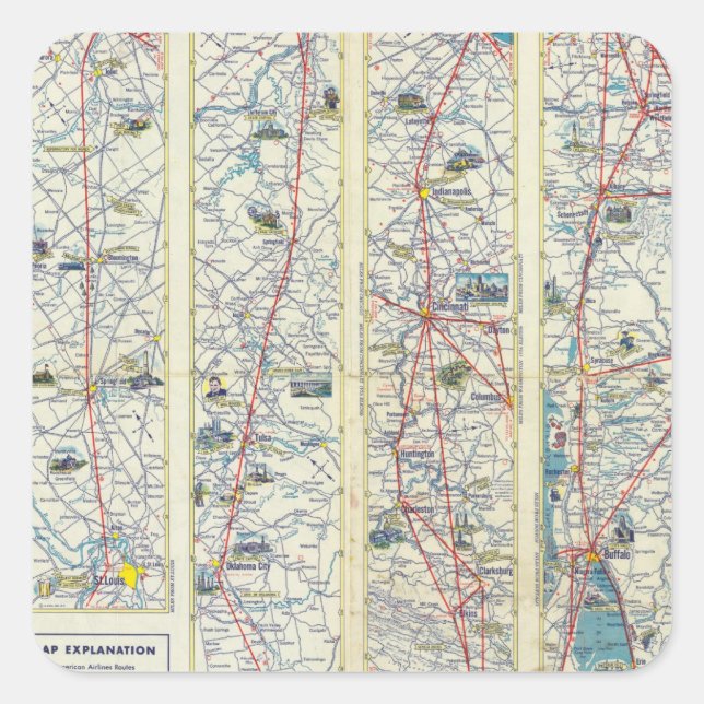 Verso American Airlines system map Square Sticker (Front)