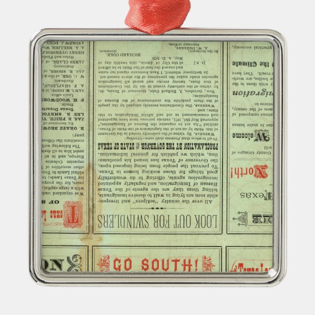Verso State of Texas Metal Ornament (Front)