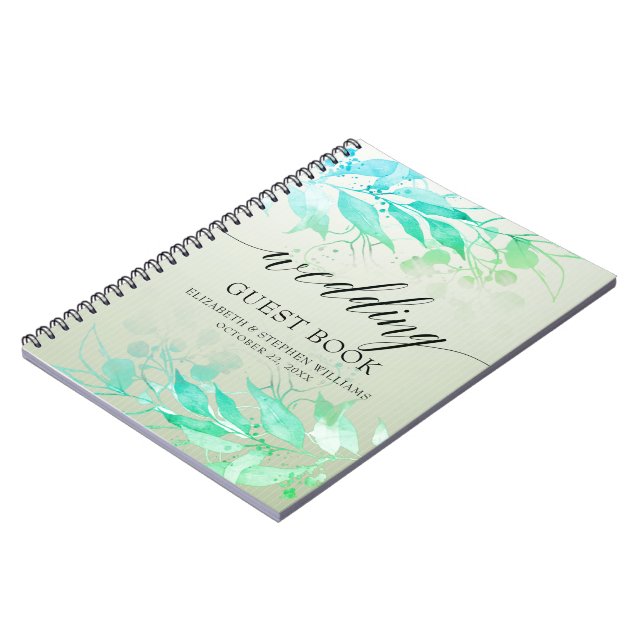 Vert Aquarelle Feuille Fleurs Mariage Livre d'or (Côté gauche)