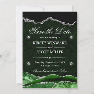 Vert Argent Pailleté Marbre Agate Save the Date