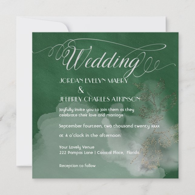 Vert atmosphérique Faire-part de mariage moderne (Devant)