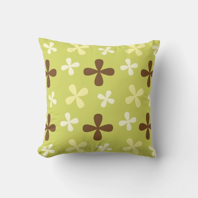 Vert avec Brown, Blanc, Fleurs de Crème Coussin (Recto)