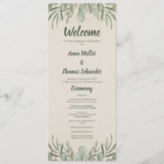 Vert beige Aquarelle Élégant programme de mariage