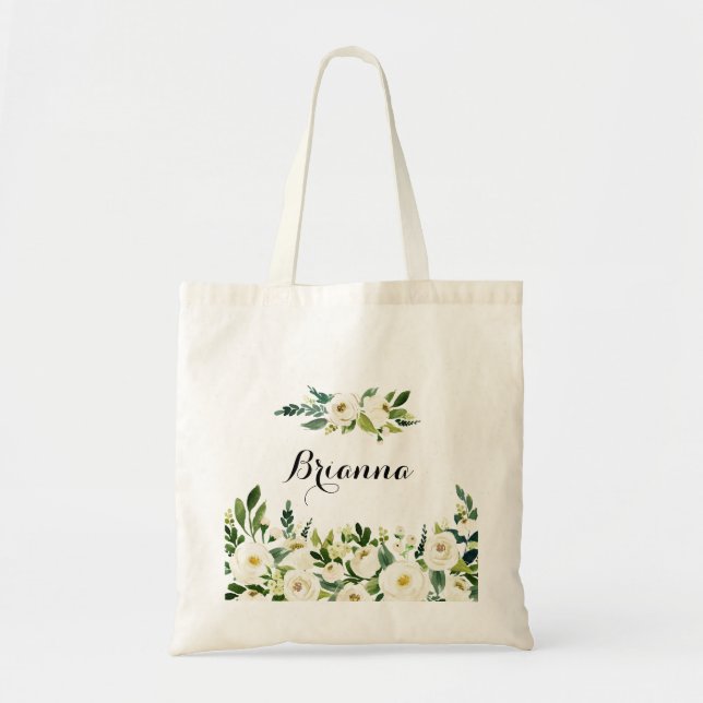 Vert Blanc Automne Floral Bridesmaid Sac fourre-to (Devant)