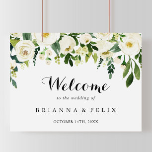 Vert Blanc Automne Floral Mariage Affiche de bienv