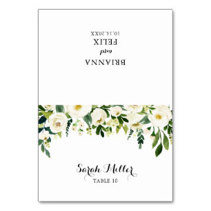 Vert Blanc Automne Floral Mariage Carte Place