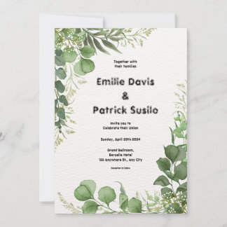 Vert Blanc Illustré Faire-part de mariage floral