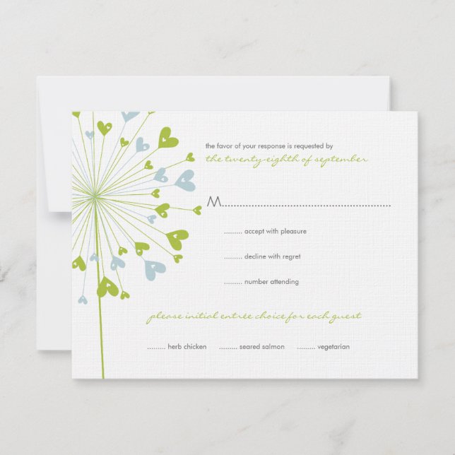 Vert bleu Dandelion Fleurs Aimer carte RSVP (Devant)