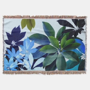 Vert, Bleu Feuille Motif d'art Jetez la couverture