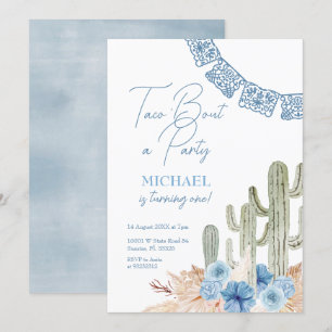 Vert Bleu Floral Invitation Anniversaire