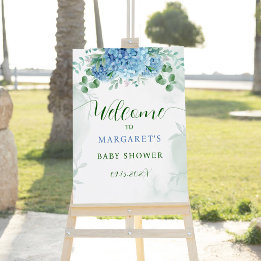 Vert bleu hydrangea Baby shower Affiche de bienven