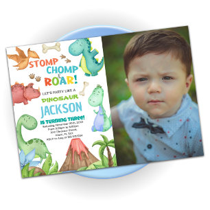 Vert Brown Dinosaure Anniversaire Invitations avec