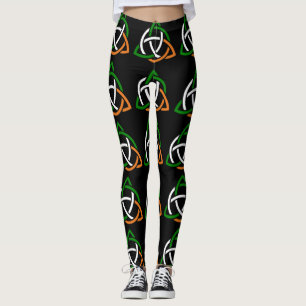 Vert celtique irlandais Legging noir orange blanc