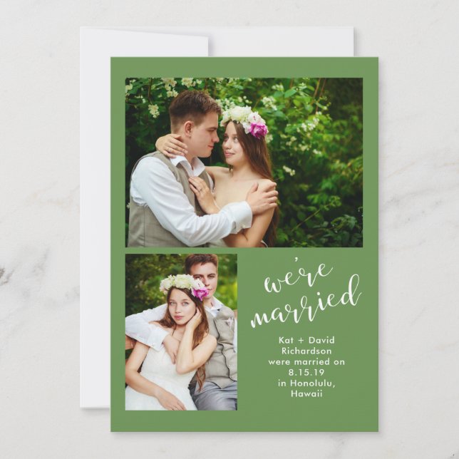 Vert chic | Deux Faire-part de mariage photo (Devant)