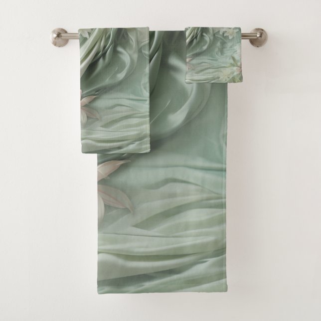 Vert, Crème, Draps De Soie Et Fleurs De Pinkish (En situation)