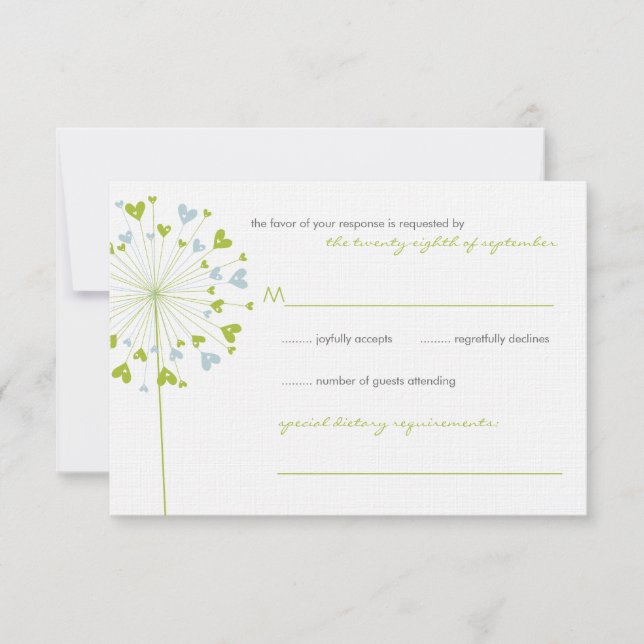 Vert Dandelion Fleurs Amour Mariage Carte RSVP (Devant)