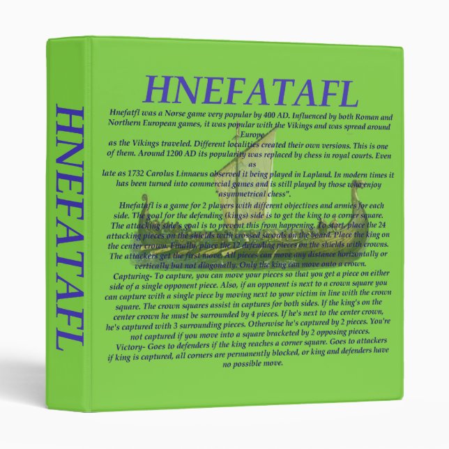 Vert de classeur de jeu de Hnefatafl (Devant/Côté)