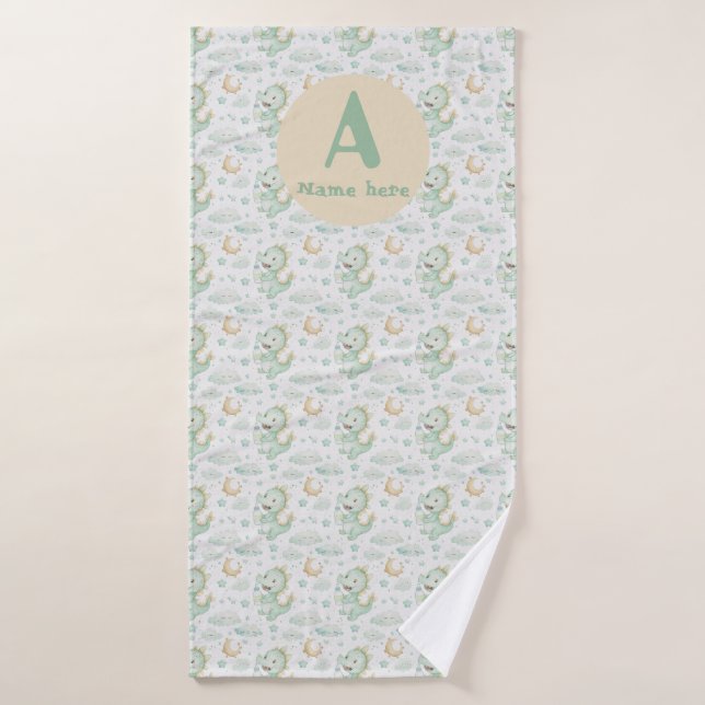 Vert Dragon Bébé Aquarelle Nom personnalisé (Serviette de bain)