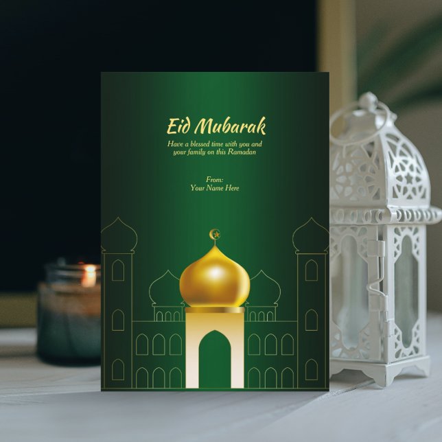 Vert élégant | Carte de voeux Gold Dome Ramadan (Créateur téléchargé)