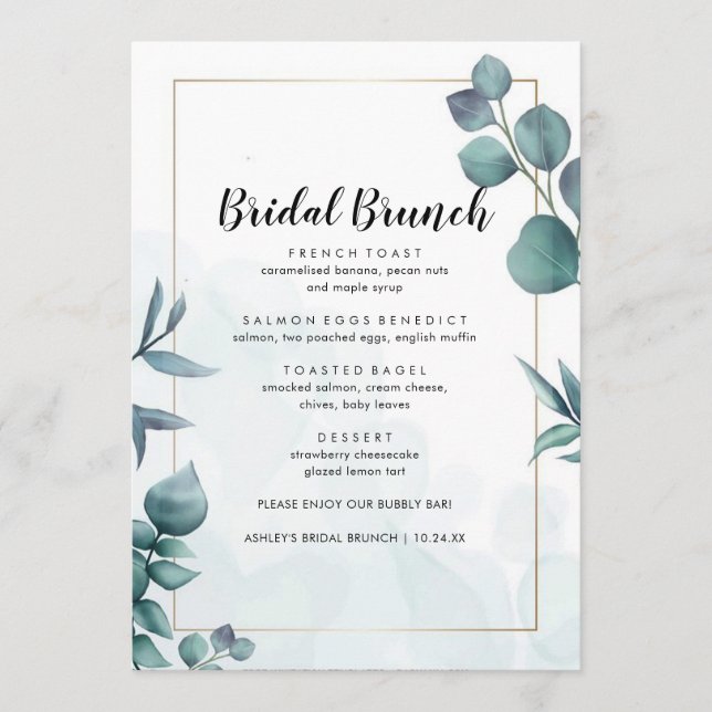 Vert Élégant Foliage Bridal Brunch Menu (Devant)