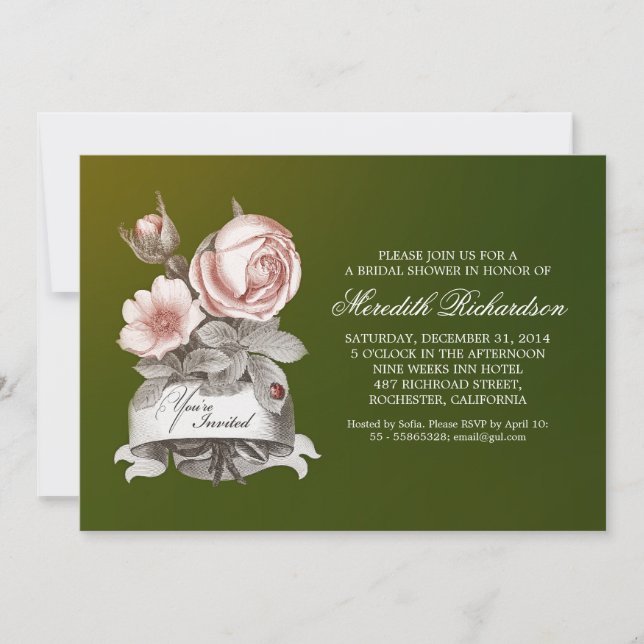 vert élégant vintage nuptiale invitation (Devant)