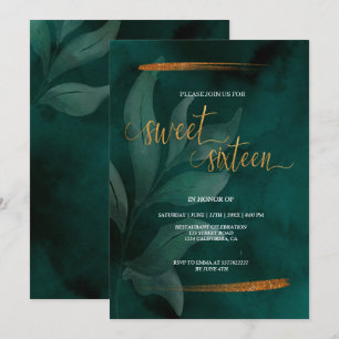 vert émeraude moderne et feuille doux invitation 1