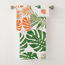 vert émeraude, orange feuilles tropicaux et monogr