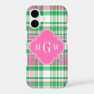 Vert émeraude rose chaud blanc Madras monogramme p