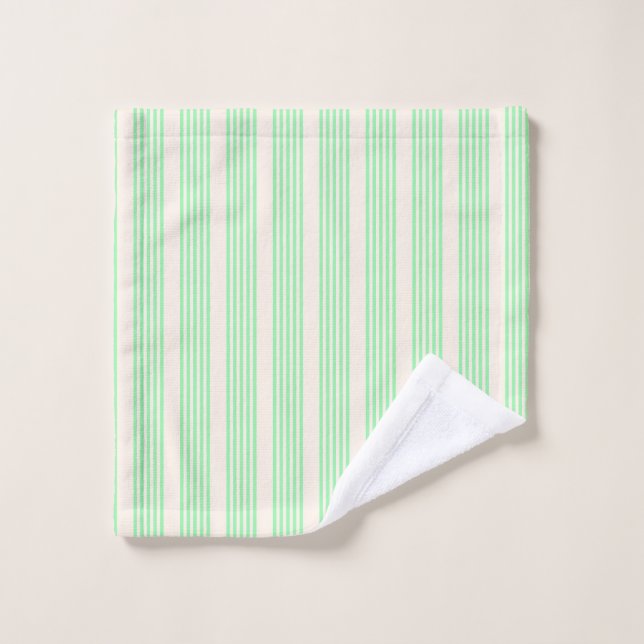 Vert et beige cinq rayures motif (Gant de toilette)