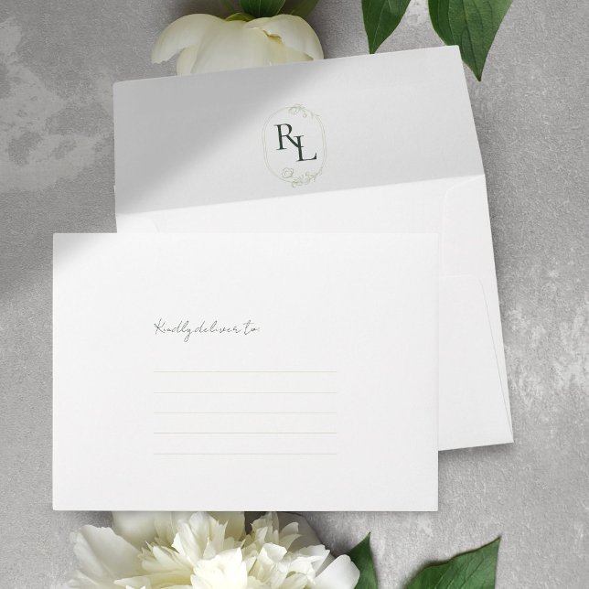 Vert et blanc | Enveloppe Mariage de monogramme fl (Créateur téléchargé)