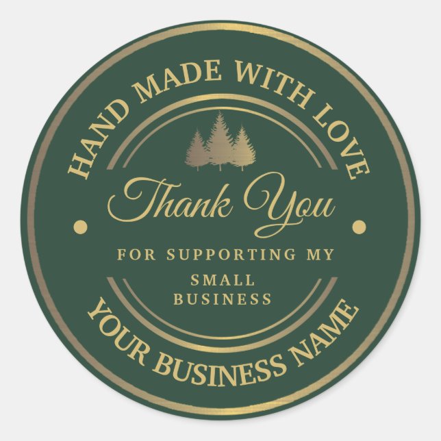 Vert et or | merci sticker rond classique (Devant)