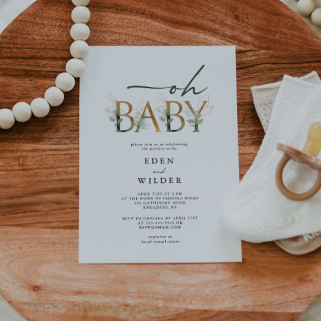 Vert et or Oh Baby ! Invitation baby shower (Créateur téléchargé)