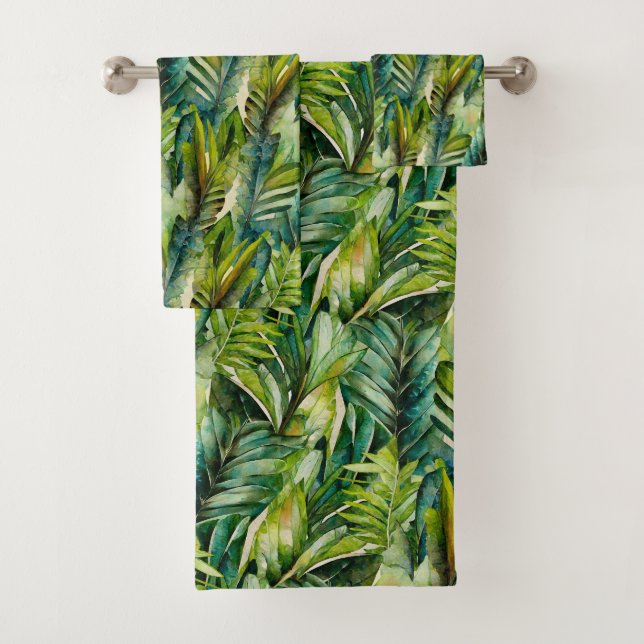 Vert et Turquoise Aquarelle Tropical Palm Feuille (En situation)