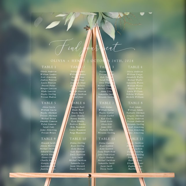 Vert, Eucalyptus Feuilles, Mariage Seating Chart (Neutre)