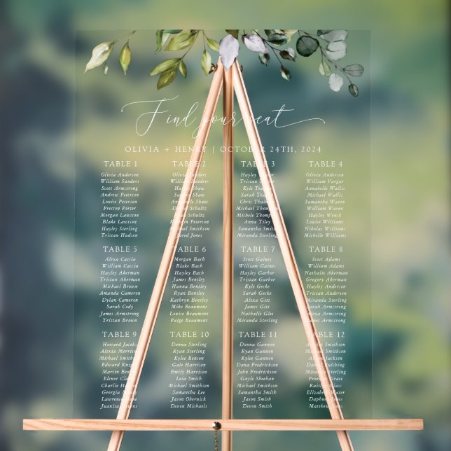 Vert, Eucalyptus Feuilles, Mariage Seating Chart (Neutre)