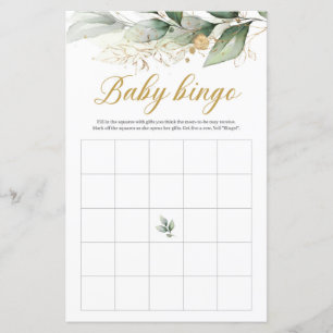 Vert eucalyptus or feuilles boho jeu de bingo bébé